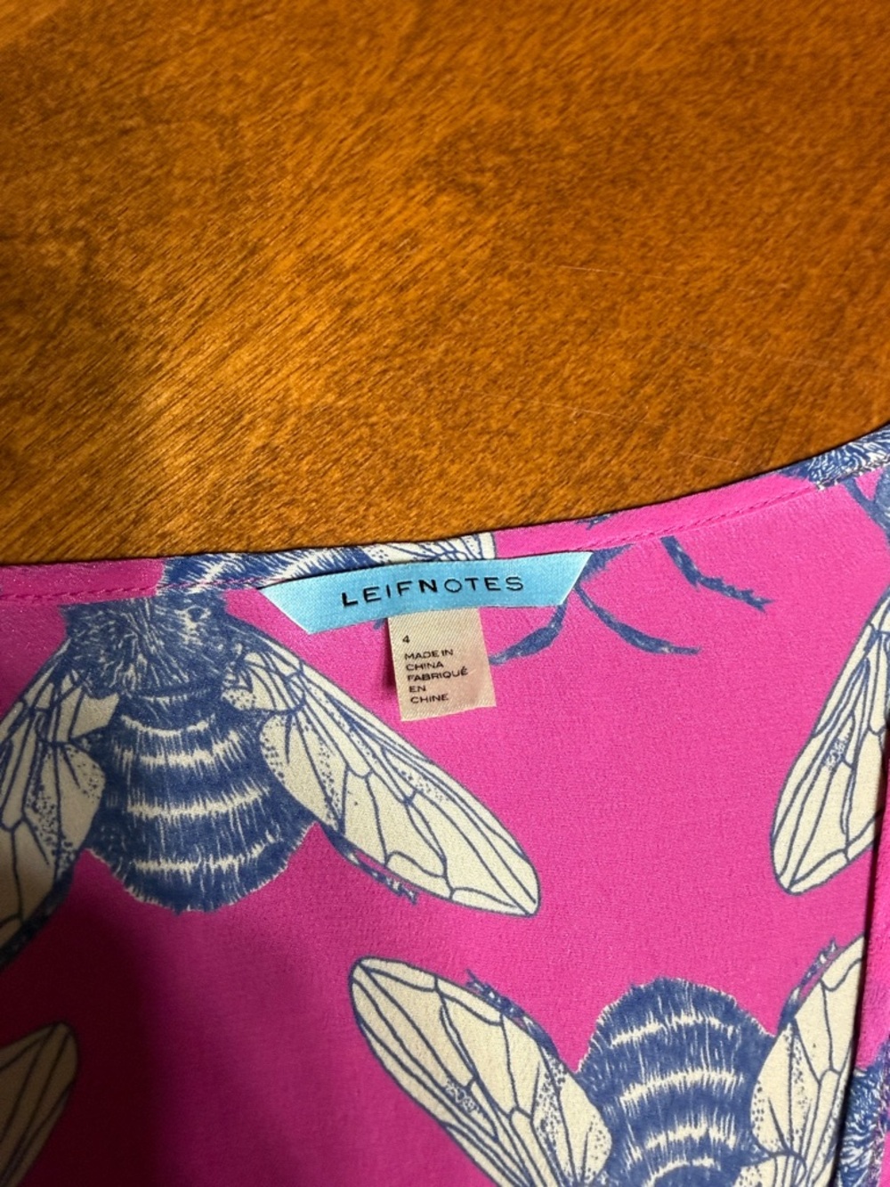 Anthropologie Leifnotes Pollination Silk Pink Bee Print Size 4 - Picture 2 of 11